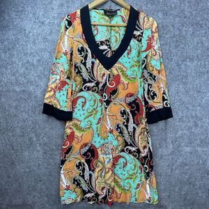 Jenny Helene Dress Small Bold Colors Maximalist Plunge Lightweight Boho Paisley